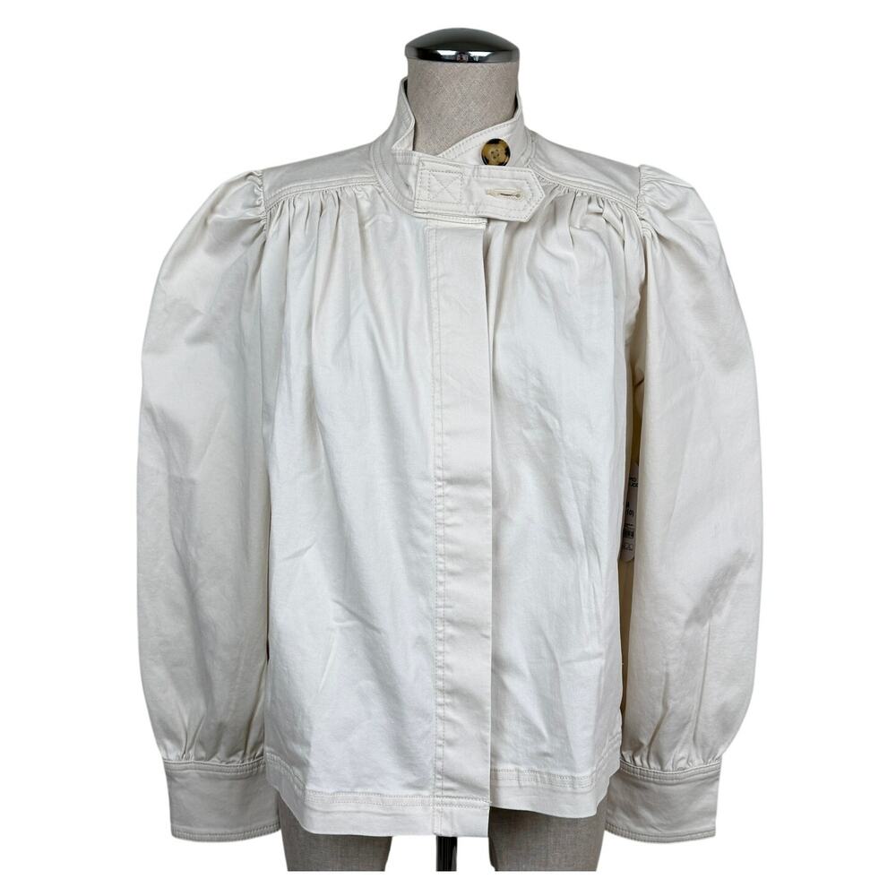 Scoop Puff Sleeve Cotton Jacket Cropped Trench Stand Collar Romantic Soft Girl M - Picture 4 of 11